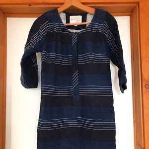 Ace & Jig Blue Navy Stripe Dress Women Metallic Medium 3/4 Sleeves